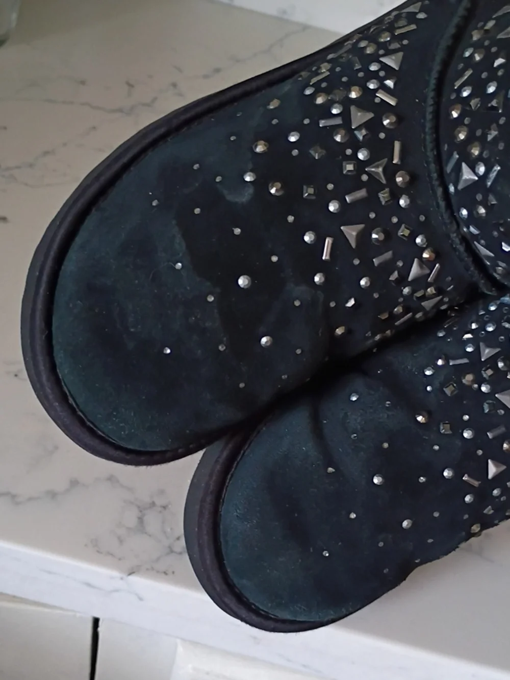 Ugg Women's Black Faux Fur Suede Ankle Boots with Stud Detail